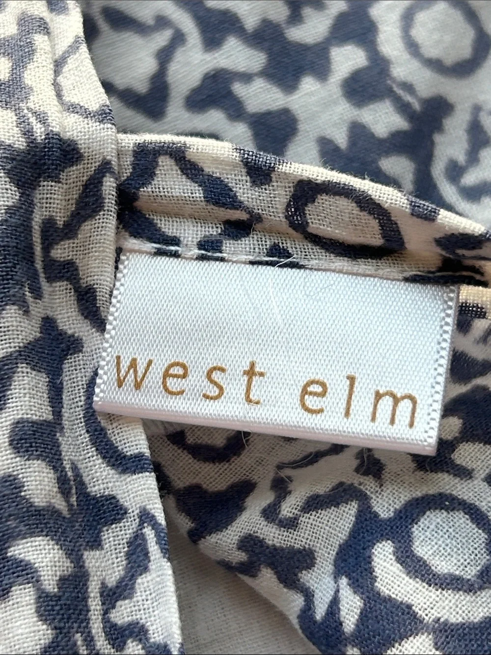 West Elm Quilted Euro Sham Pillow Cover Medallion Block Print Blue & White